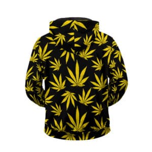 Vibrant Yellow Marijuana Weed Leaves Pattern Zip Up Hoodie