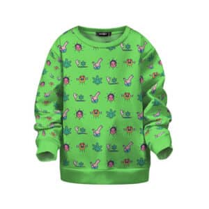 Weed Joint & Bong Pattern Cute Lime Green Kids Sweater