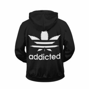 Weed Leaf Adidas Addicted Logo Black 420 Marijuana Zip Hoodie