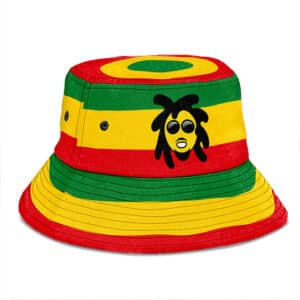 Awesome Doobie Man Emoji Rastafarian Colors Bucket Hat
