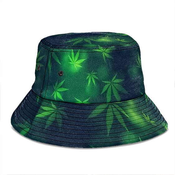 Awesome Marijuana Weed Leaf Pattern Green Bucket Hat