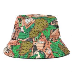 Cool Money & Marijuana Weed Kush Leaves Pattern Bucket Hat