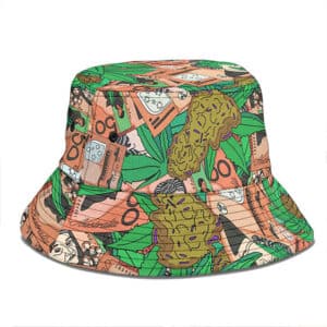 Cool Money & Marijuana Weed Kush Leaves Pattern Bucket Hat