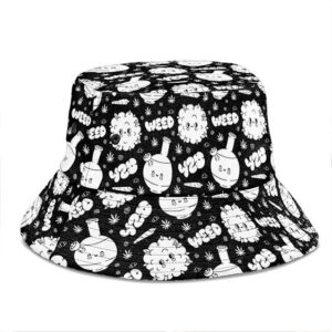 Cute Bong And Smoke Cartoon Pattern Black Bucket Hat