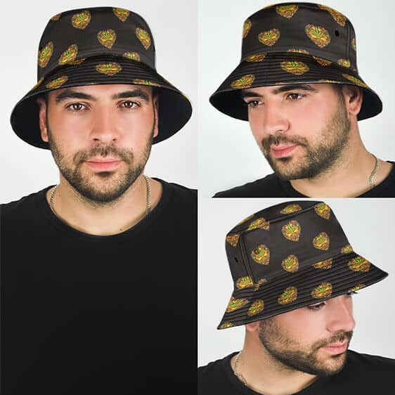Golden Hearts Of Weed Icon Pattern Epic Black Bucket Hat