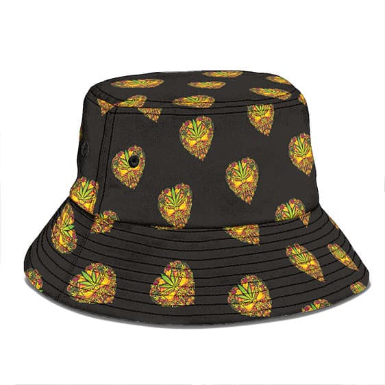 Golden Hearts Of Weed Icon Pattern Epic Black Bucket Hat