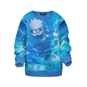 Kakashi Sharingan Eyes Lightning Jutsu Blue Kids Sweater