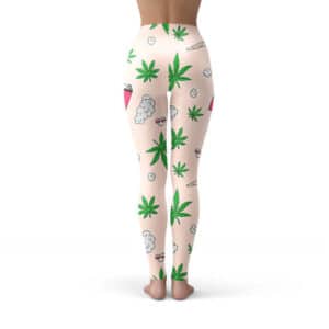 Cute Cartoon Marijuana Art Cream Leggings