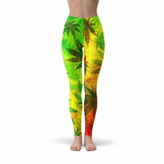 Cannabis Leaf Pattern Rasta Colors Leggings