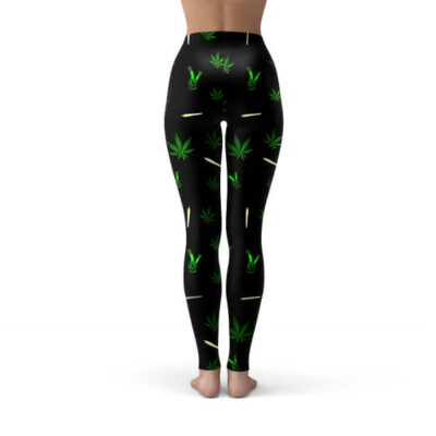 Hemp Joints & Bong Pattern Black Yoga Pants