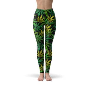 Stylish Marijuana Leaf Pattern Green Leggings