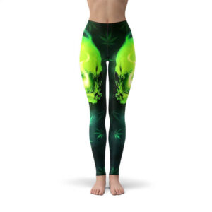 Green Skull Smoking a Weed Joint Cool Leggings