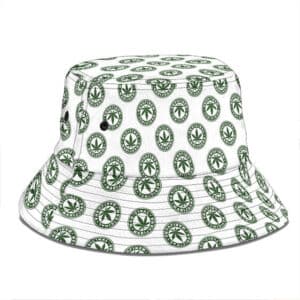 Medicinal Marijuana Leaf Logo Pattern White Bucket Hat