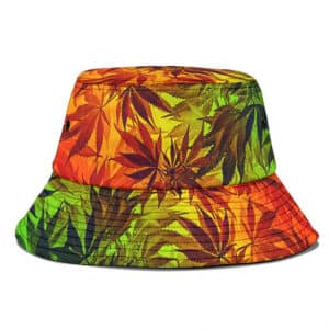 Multi-Colored Marijuana Weed Plant Pattern Bucket Hat