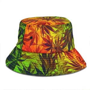 Multi-Colored Marijuana Weed Plant Pattern Bucket Hat