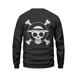 One Piece Straw Hat Jolly Roger Logo Black Sweatshirt