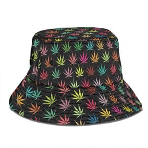 Rainbow Colors Cannabis Weed Leaf Pattern Bucket Hat