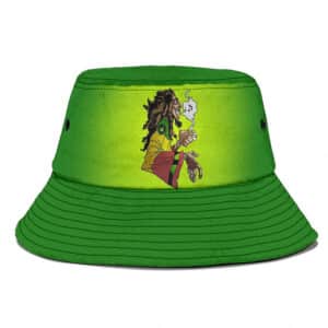 Stoner Rastaman Smoking Weed Joint Green Bucket Hat