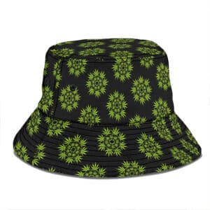 Stylish Circle Of Weed Leaf Pattern Black Bucket Hat