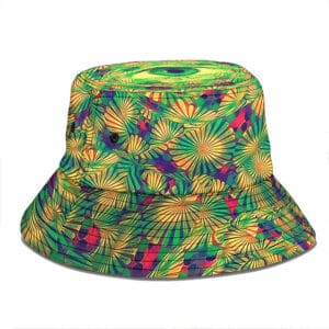 Trippy Eye Rasta Colors Marijuana Pattern Design Bucket Hat
