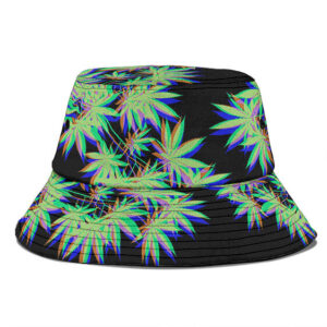 Trippy Glitch Marijuana Leaf Design Art Black Bucket Hat