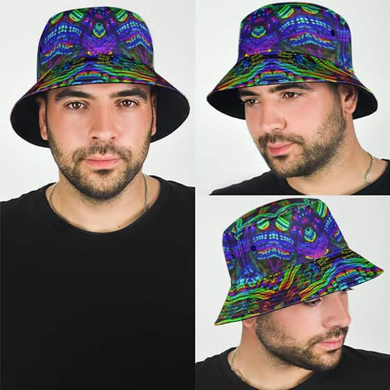Trippy Rasta Colors Artwork Dope 420 Weed Bucket Hat