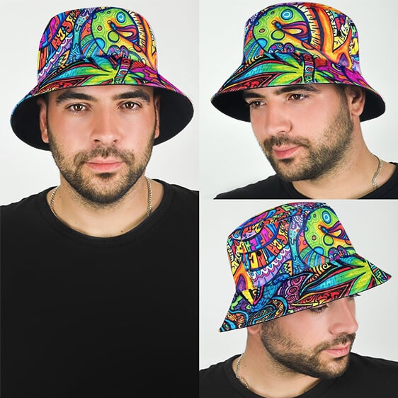 Vibrant Colors Psychedelic Trippy Art Cool Weed Bucket Hat