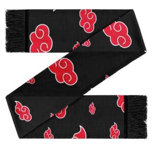 Classic Akatsuki Red Clouds Logo Pattern Black Wool Scarf