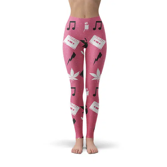 Getting High On Weed & Music Pink Leggings