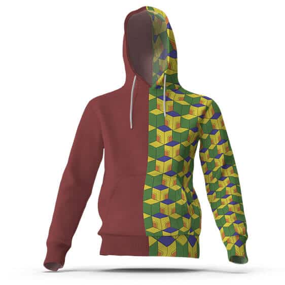 Giyu Red And Geometrical Pattern Pullover Hoodie
