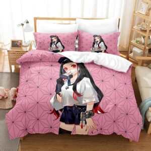 Nezuko Funky Style Asanoha Pattern Pink Bedclothes