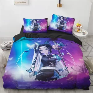 Shinobu Butterfly Design Blue And Purple Bed Set