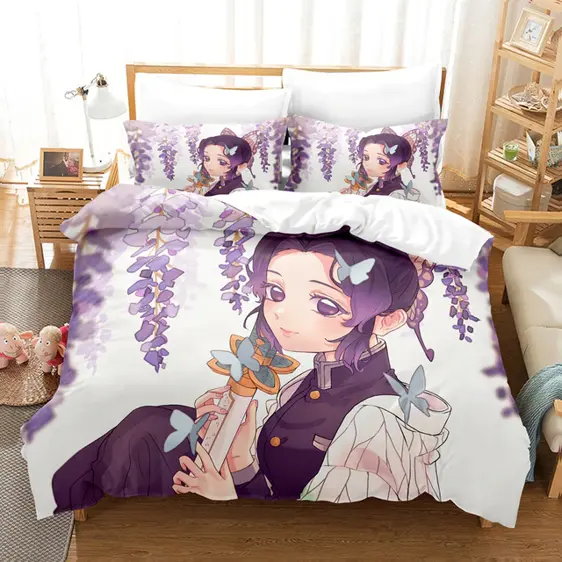 Shinobu With Katana & Wisteria Flower Art Bed Set