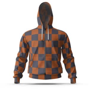 Tanjuro Kamado Orange Checkered Zip Up Hoodie