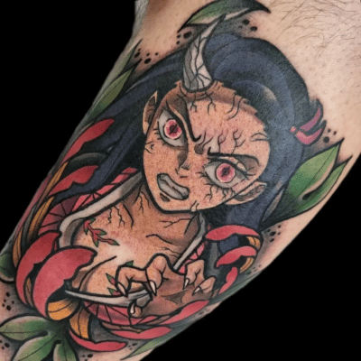 Nezuko Full Demon Leg Tattoo