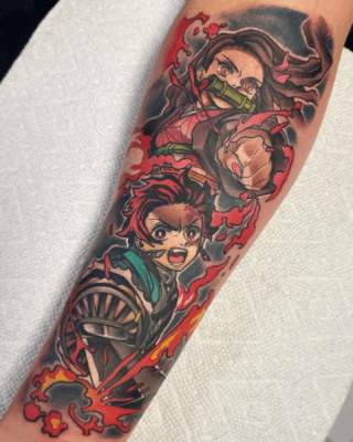 Demon Blood Tanjiro & Nezuko Arm Tattoo