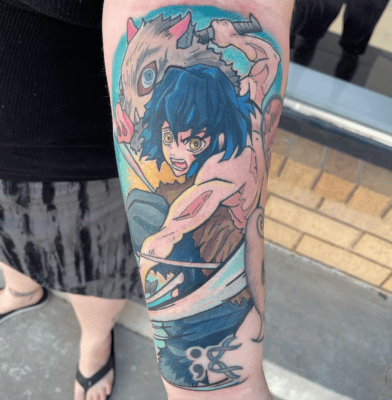 Inosuke Beast Breathing Arm Tattoo