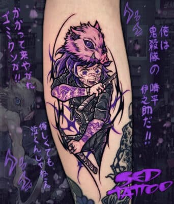 Inosuke Bluish Purple Arm Tattoo