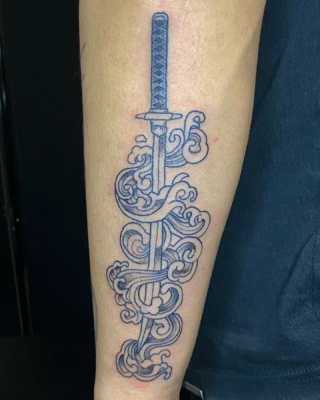 Tanjiro Sword Water Breathing Arm Tattoo
