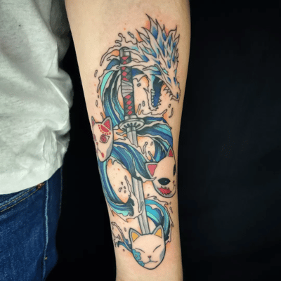 Water Breathing Kitsune Masks Arm Tattoo