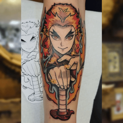 Kyojuro Flame Breathing Arm Tattoo
