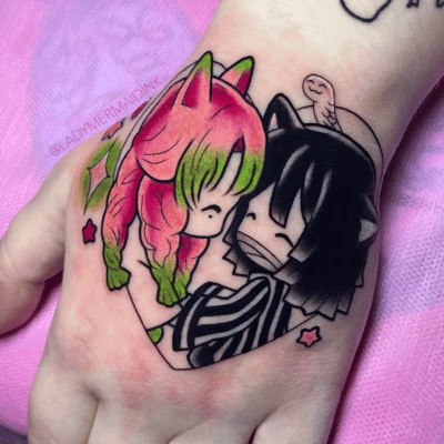 Chibi Mitsuri & Obanai Hand Tattoo