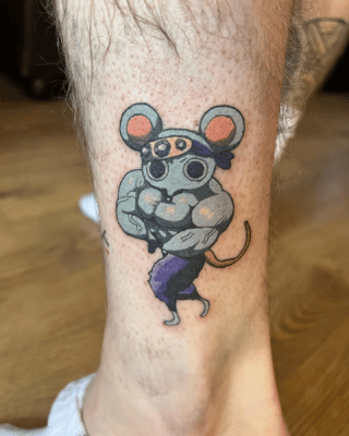 Ninju Muscle Mouse Leg Tattoo
