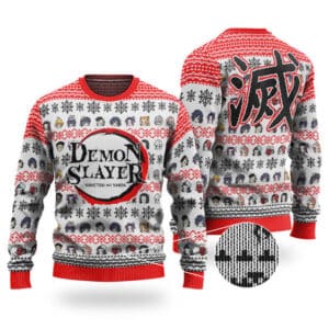 Demon Slayer Logo & Head Pattern Ugly Xmas Sweater