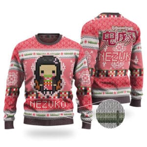 Nezuko Pixel Art Pink Ugly Christmas Sweatshirt