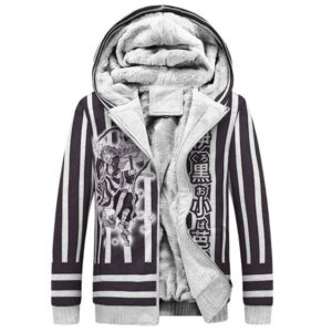 Obanai Pinstriped Pattern Fleece Hooded Jacket