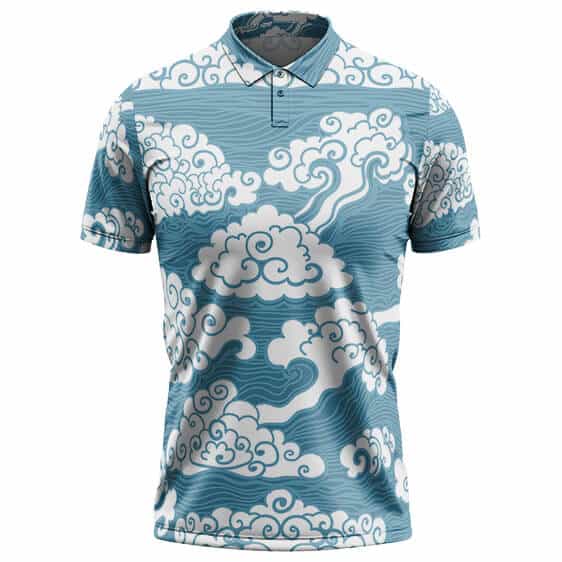 Sakonji Urokodaki Cloud Pattern Blue Polo Shirt