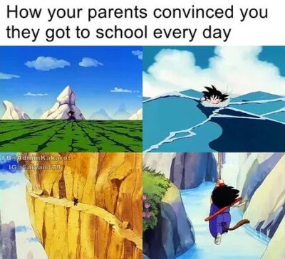 How Your Parents Convinced You They Got To School Everyday Dragon Ball Z Meme