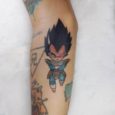 Chibi Prince Vegeta In Scouter Arm Tattoo