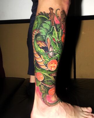 Shenron & Dragon Balls Leg Tattoo
